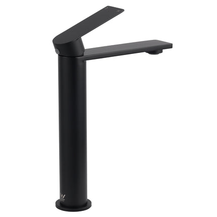 WELS Matt Black Square Tall Flat Lever Handle Basin Mixer Vanity Sink Faucet Spout.