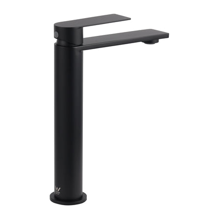 WELS Matt Black Square Tall Flat Lever Handle Basin Mixer Vanity Sink Faucet Spout.
