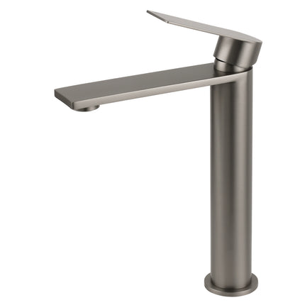 WELS Square Tall Flat Handle Basin Mixer Vanity Sink Faucet Spout Gun Metal Gey.
