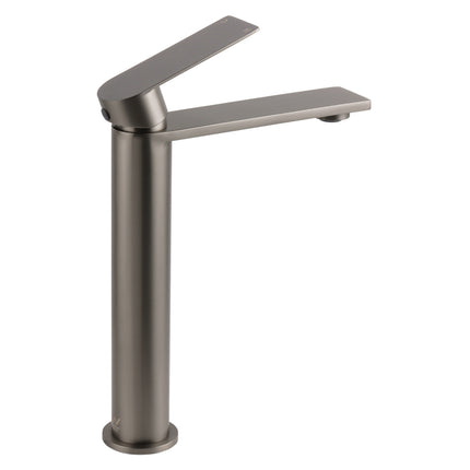 WELS Square Tall Flat Handle Basin Mixer Vanity Sink Faucet Spout Gun Metal Gey.