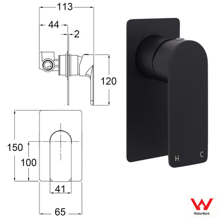 Matte Black Rectangle Shower Mixer Hot Cold Control Tap 35mm Ceramic Cartridge.