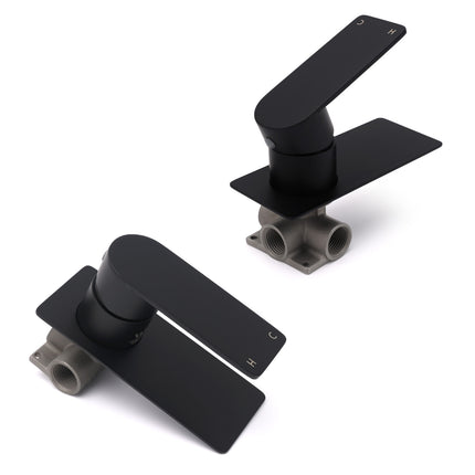 Matte Black Rectangle Shower Mixer Hot Cold Control Tap 35mm Ceramic Cartridge.