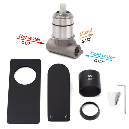 Matte Black Rectangle Shower Mixer Hot Cold Control Tap 35mm Ceramic Cartridge.