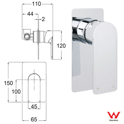 Chrome Square Lever Handle Shower Mixer Hot Cold Water Valve Watermark Standard.
