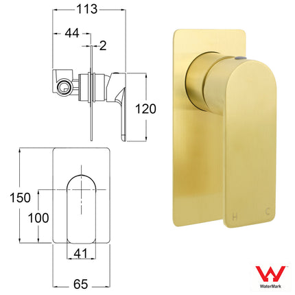 Rectangle Brushed Gold Shower Mixer Hot Cold Tapware Ceramic Cartridge Component.