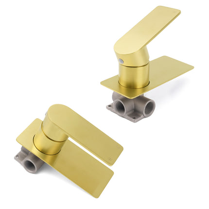Rectangle Brushed Gold Shower Mixer Hot Cold Tapware Ceramic Cartridge Component.