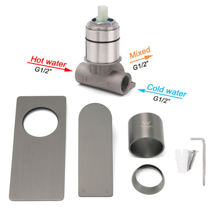 Gun Metal Rectangle Wall Shower Mixer Hot Cold Tap Set Ceramic Cartridge Valve.
