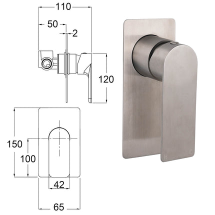 Brushed Nickel Bathroom Flat Lever Handle Shower Mixer Hot Cold Water Tap Valve.