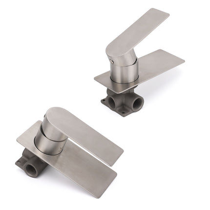 Brushed Nickel Bathroom Flat Lever Handle Shower Mixer Hot Cold Water Tap Valve.
