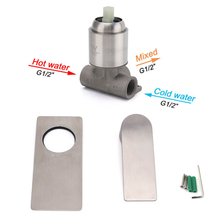 Brushed Nickel Bathroom Flat Lever Handle Shower Mixer Hot Cold Water Tap Valve.