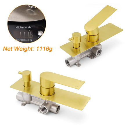 Brushed Gold Bathroom Square Concealed Shower Mixer Diverter Switch Wall Mounnt.