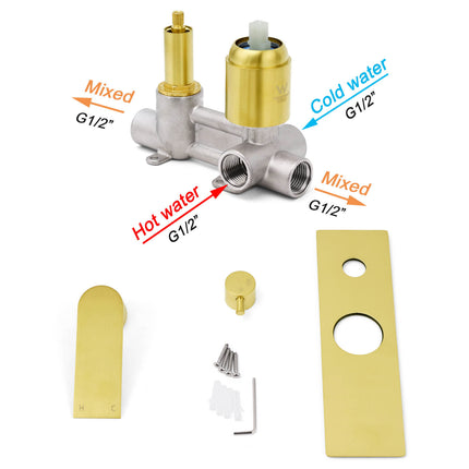 Brushed Gold Bathroom Square Concealed Shower Mixer Diverter Switch Wall Mounnt.