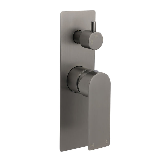 Gun Metal Grey Square Wall Mounted Shower Mixer Diverter 2 Ways Switch Valve Set.