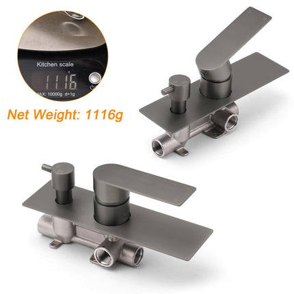 Gun Metal Grey Square Wall Mounted Shower Mixer Diverter 2 Ways Switch Valve Set.