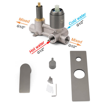 Gun Metal Grey Square Wall Mounted Shower Mixer Diverter 2 Ways Switch Valve Set.