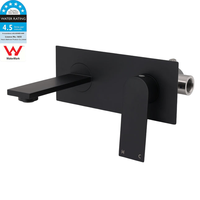 Matte Black Basin Mixer Bathroom Vanity Faucet Wall Mounted Tap Slim Flat Spout.