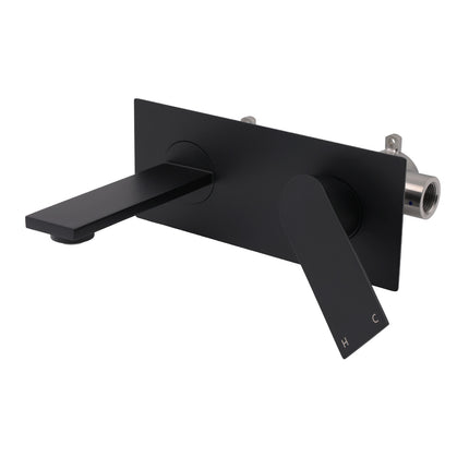 Matte Black Basin Mixer Bathroom Vanity Faucet Wall Mounted Tap Slim Flat Spout.