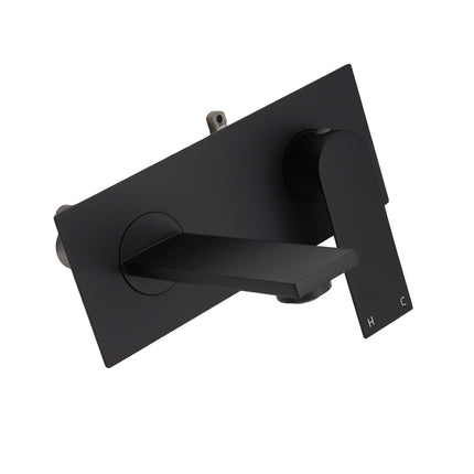 Matte Black Basin Mixer Bathroom Vanity Faucet Wall Mounted Tap Slim Flat Spout.