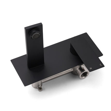 Matte Black Basin Mixer Bathroom Vanity Faucet Wall Mounted Tap Slim Flat Spout.