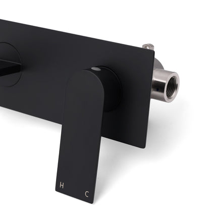 Matte Black Basin Mixer Bathroom Vanity Faucet Wall Mounted Tap Slim Flat Spout.