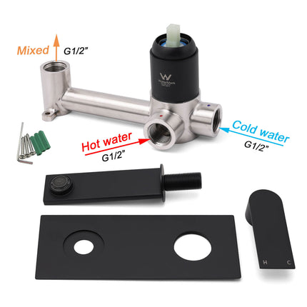 Matte Black Basin Mixer Bathroom Vanity Faucet Wall Mounted Tap Slim Flat Spout.