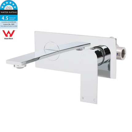 WELS 4.5L/m Chrome Square Wall Mounted Basin Mixer Laundry Faucet Tap Spout Set.