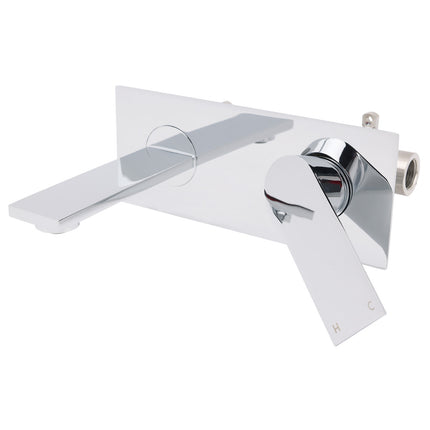 WELS 4.5L/m Chrome Square Wall Mounted Basin Mixer Laundry Faucet Tap Spout Set.