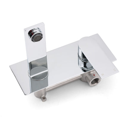 WELS 4.5L/m Chrome Square Wall Mounted Basin Mixer Laundry Faucet Tap Spout Set.
