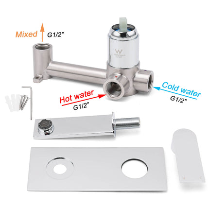 WELS 4.5L/m Chrome Square Wall Mounted Basin Mixer Laundry Faucet Tap Spout Set.
