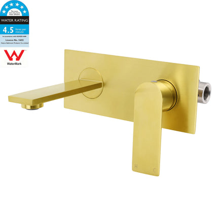 Brushed Gold Cubic Square Wall Mount Basin Mixer Laundry Tap Spout Vanity Faucet.