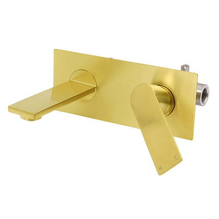 Brushed Gold Cubic Square Wall Mount Basin Mixer Laundry Tap Spout Vanity Faucet.
