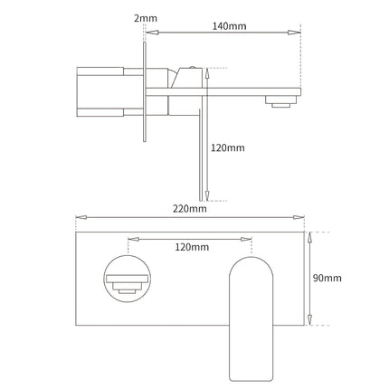 Brushed Gold Cubic Square Wall Mount Basin Mixer Laundry Tap Spout Vanity Faucet.