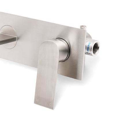 WELS Bruhsed Nickel Square Wall Concealed Basin Mixer Laundry Faucet Tap Spout.