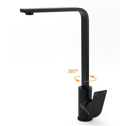 WELS Matte Black High Rise Gooseneck Kitchen Sink Laundry Mixer Faucet Tapware.