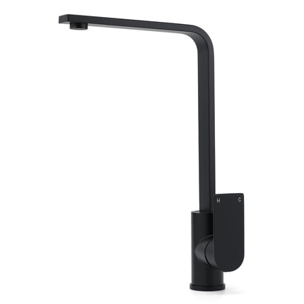 WELS Matte Black High Rise Gooseneck Kitchen Sink Laundry Mixer Faucet Tapware.