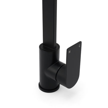 WELS Matte Black High Rise Gooseneck Kitchen Sink Laundry Mixer Faucet Tapware.