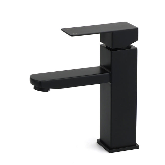 WELS Classic Square Matt Black Basin Mixer Vanity Laundry Sink Faucet Tap Outlet.