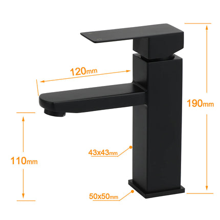 WELS Classic Square Matt Black Basin Mixer Vanity Laundry Sink Faucet Tap Outlet.
