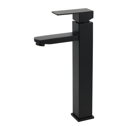 Matt Black Tall Square Basin Mixer Vanity Laundry Counter Sink Faucet Tap Outlet.