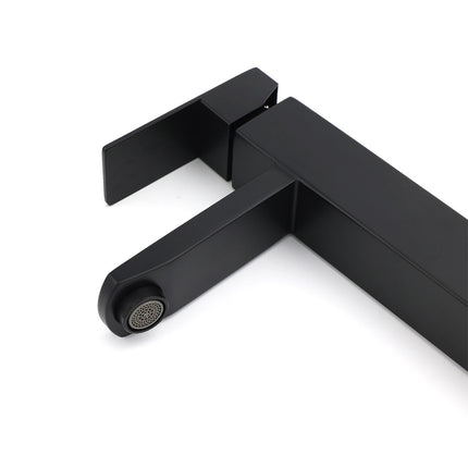 Matt Black Tall Square Basin Mixer Vanity Laundry Counter Sink Faucet Tap Outlet.