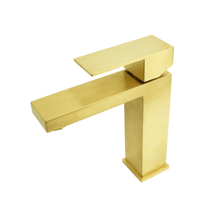 Brushed Gold 165mm Square Basin Mixer Faucet Hot Cold Tap Kitchen Laundry Vanity.