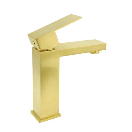 Brushed Gold 165mm Square Basin Mixer Faucet Hot Cold Tap Kitchen Laundry Vanity.