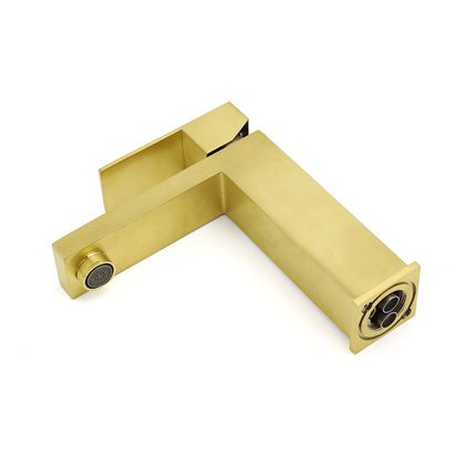 Brushed Gold 165mm Square Basin Mixer Faucet Hot Cold Tap Kitchen Laundry Vanity.
