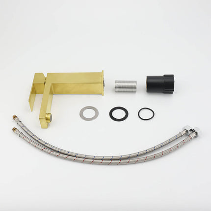 Brushed Gold 165mm Square Basin Mixer Faucet Hot Cold Tap Kitchen Laundry Vanity.