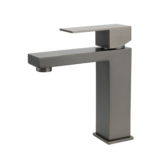 Gun Metal Square Cubic Basin Mixer Faucet Hot Cold Tap Kitchen Laundry Vanity Set.