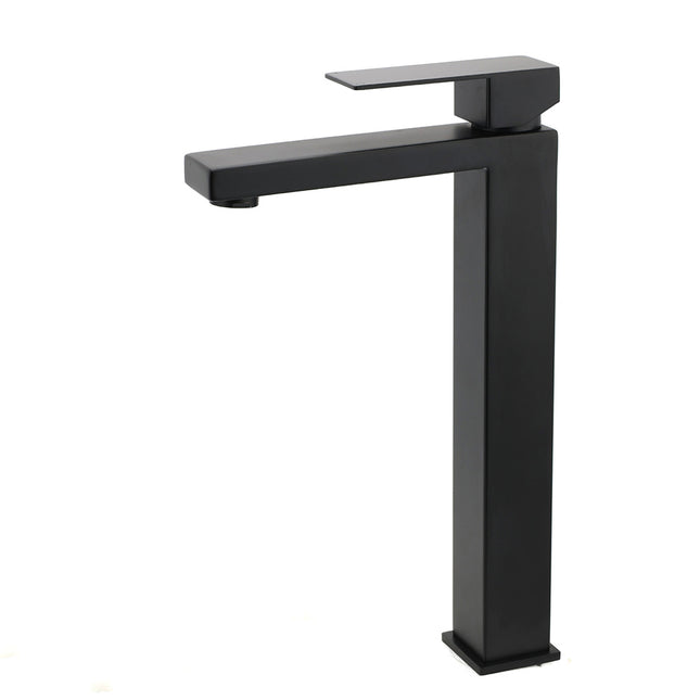 Matt Black Stainless Steel Square Tall Basin Mixer Sink Tap High Vanity Spout.