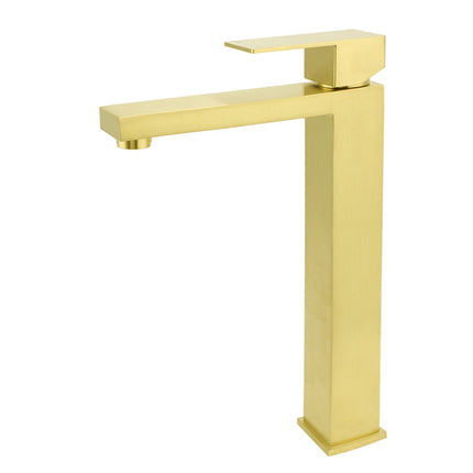 WELS 6L/m Brushed Gold Square Tall Basin Vessel Mixer Kitchen Laundry Faucet Tap.