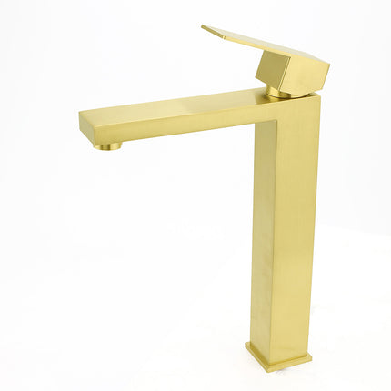 WELS 6L/m Brushed Gold Square Tall Basin Vessel Mixer Kitchen Laundry Faucet Tap.