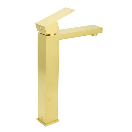WELS 6L/m Brushed Gold Square Tall Basin Vessel Mixer Kitchen Laundry Faucet Tap.