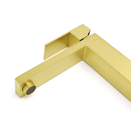 WELS 6L/m Brushed Gold Square Tall Basin Vessel Mixer Kitchen Laundry Faucet Tap.